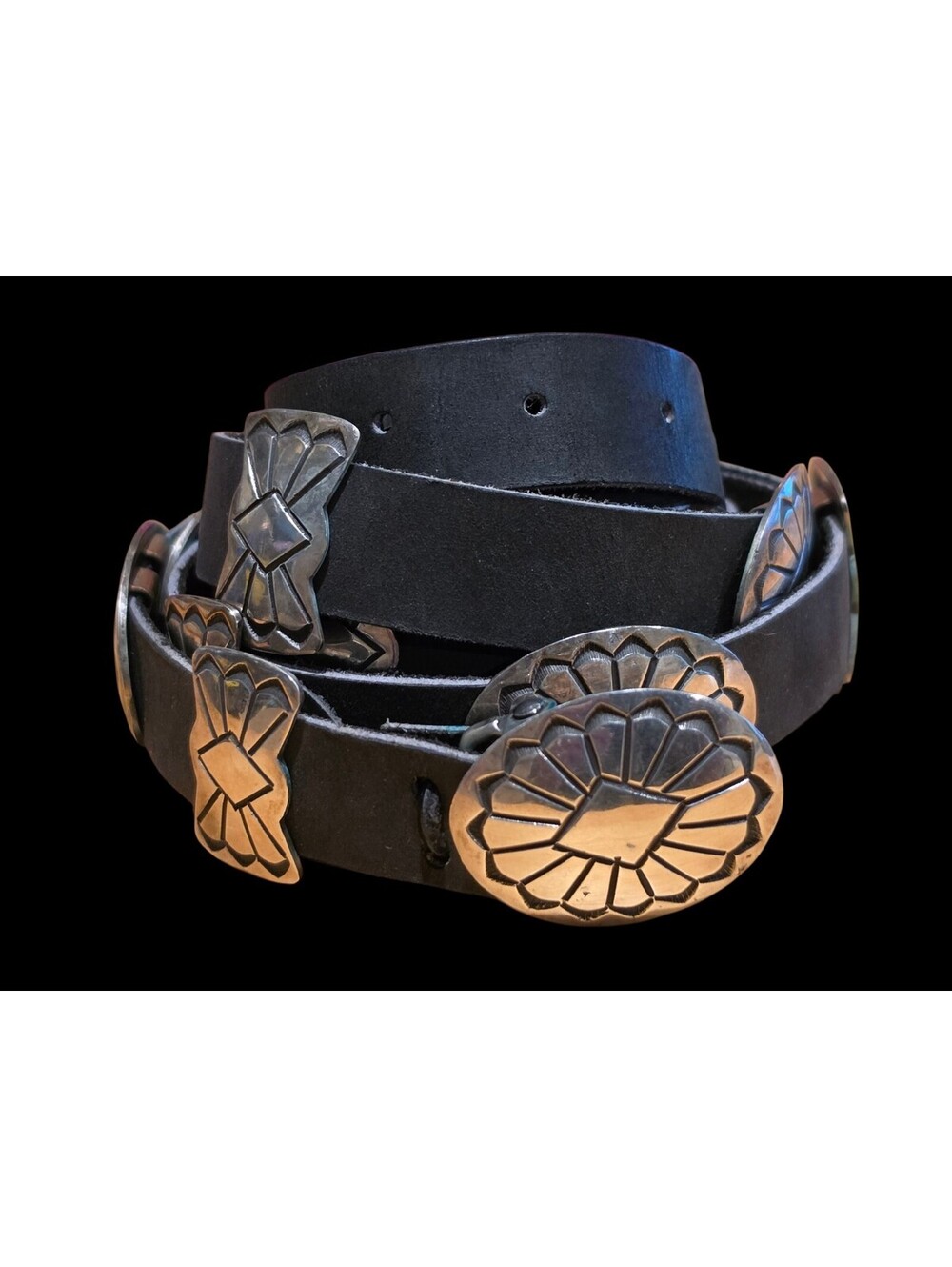 NAVAJO ARTIST WILBERT SECATERO STERLING SILVER CONCHO BELT 46"